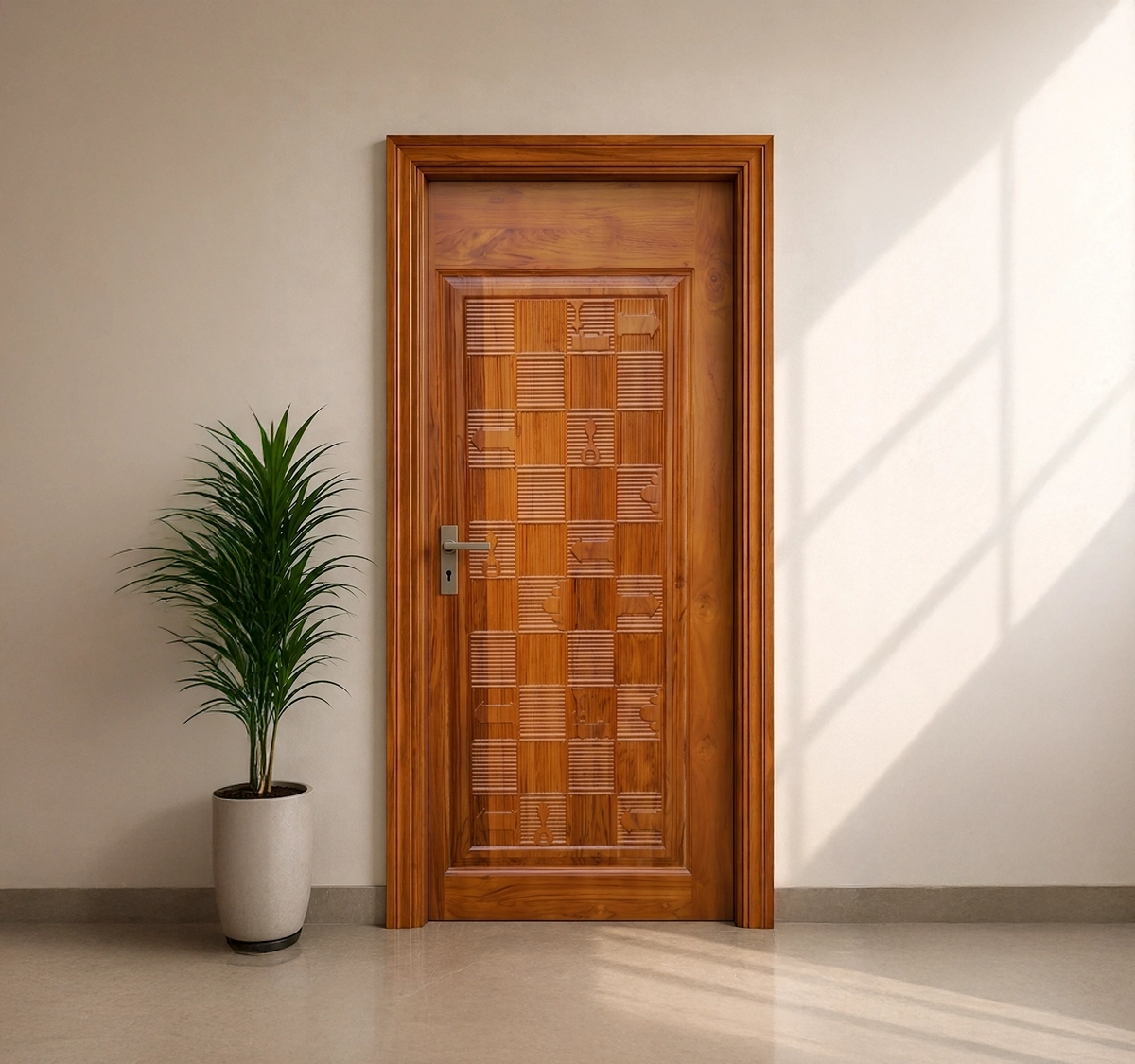 Teak Wood SPS-2 ( Eng 30) Door With Polish + Carving