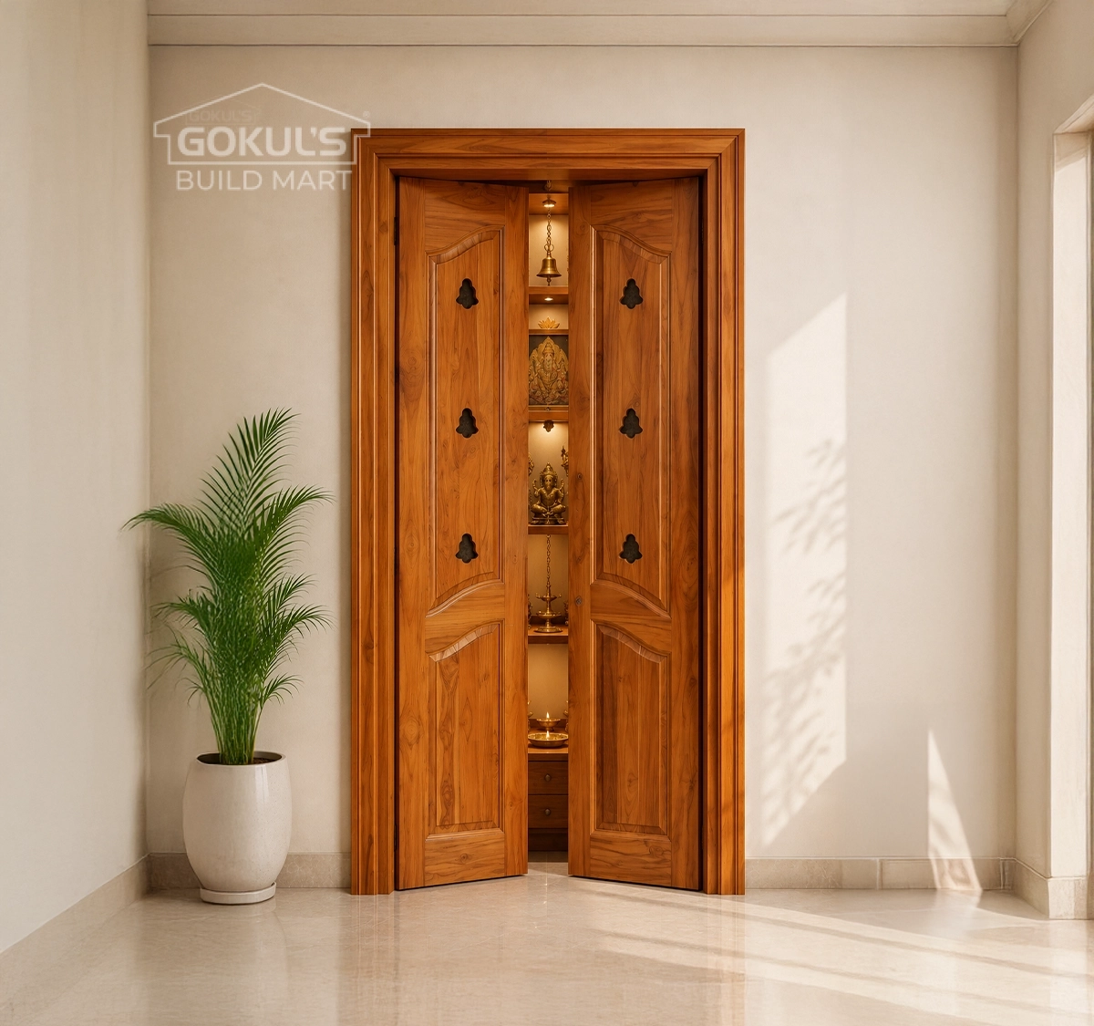 Teak Wood AD 211 DD Carving+Polish Double Door